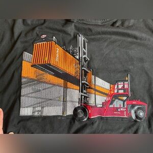 Longshoreman 4XL black embroidered T-shirt truck forklift work wear sleep shirt